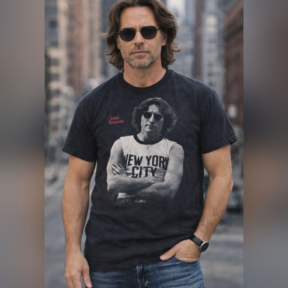 Vintage 90s John Lennon T Shirt Mens Medium Black New York City Winterland